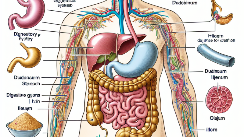 Budowa i funkcje układu pokarmowego człowieka wraz z gruczołami trawiennymi.