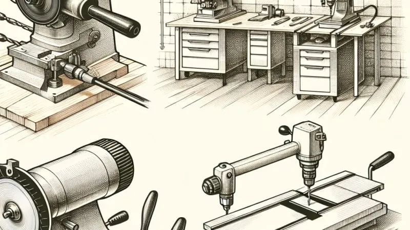 Budowa i zastosowanie maszyn: szlifierka, wiertarka i piła stołowa