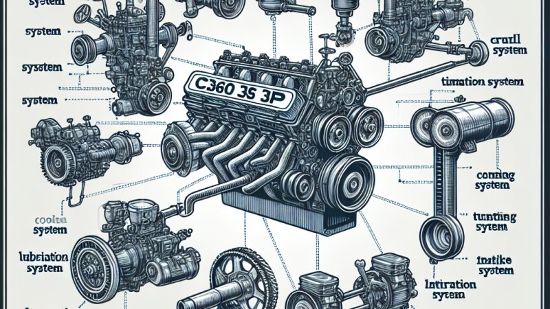 Budowa silnika ciągnika rolniczego C360 3P - układ korbowo-tłokowy, układ rozrządu, układ zasilania, układ chłodzenia, układ smarowania, układ dolotowy i układ wylotowy.