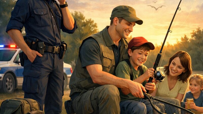 Charakterystyka taty: wysoki i szczupły policjant, który lubi łowić ryby