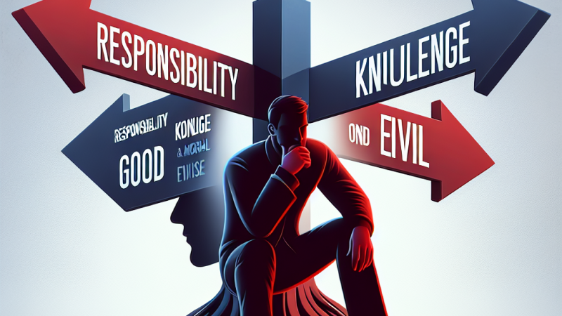 Człowiek w obliczu wyborów moralnych: między dobrem a złem.
