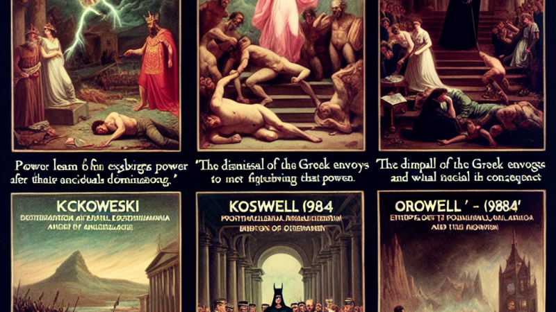 "daj mi rząd dusz... ja chce duszami władać...". Różne sposoby sprawowania władzy i konsekwencje. Odwołaj się do Dziadów cz. III, Makbeta, Odprawy posłów greckich oraz do Rok 1984.