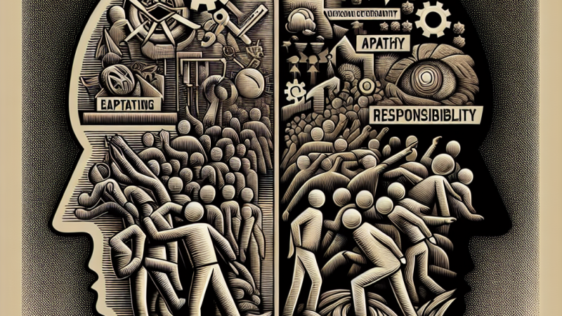 Działanie, odpowiedzialność, bierność i obojętność - postawy człowieka względem spraw narodowych i społecznych.