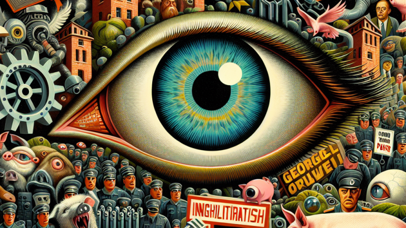 „Folwark zwierzęcy” G. Orwella, jako przerażający obraz świata rządzonego przez totalitaryzm.