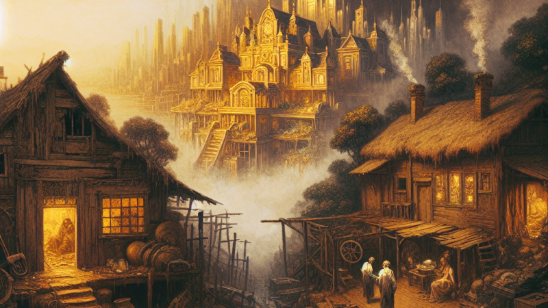 Jak literatura przedstawia kontrast między światem biedy a światem bogactwa?