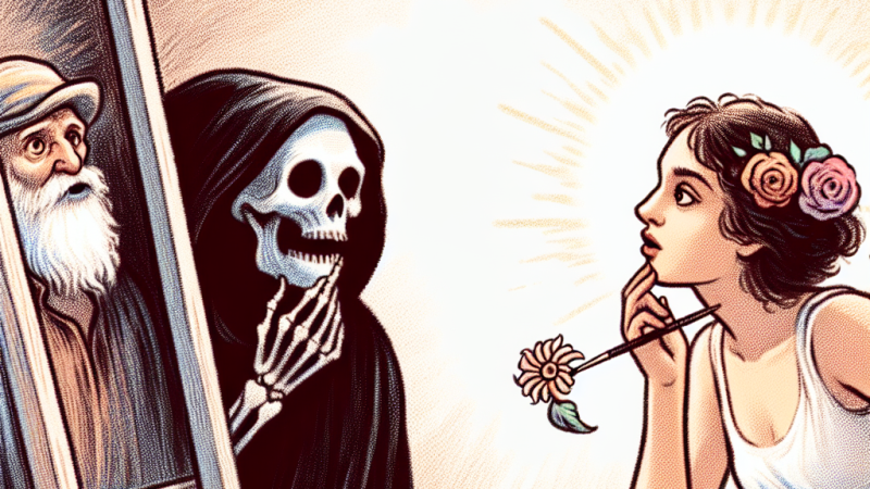 Jak mistrz Polikarp zareagował na widok śmierci i dlaczego chciał się z nią spotkać, oraz czemu przedstawiono śmierć jako zaczarowaną kobietę?