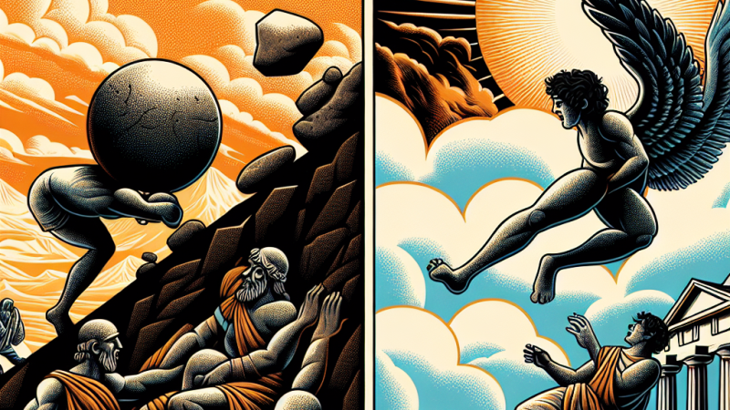 Mity jako metafory ludzkiego losu i działań: Syzyf i Dedal z Ikarem