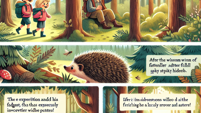 Opowiadanie odtwórcze o przygodzie, którą Andzia i jej przyjaciel przeżyli podczas wyprawy w poszukiwaniu kryjówki jeża