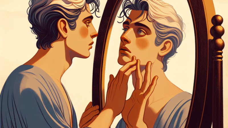 Narcyz - mitologiczna postać zakochana w sobie.