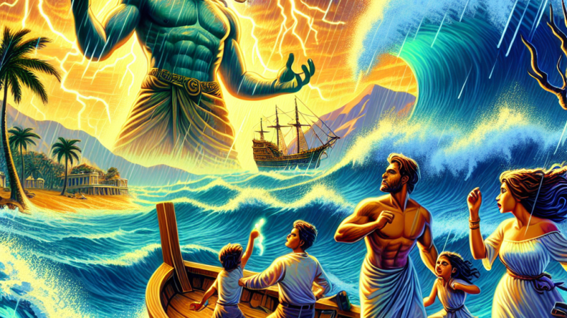 Opowiadanie o spotkaniu z postacią mitologiczną po niespodziewanej burzy na statku