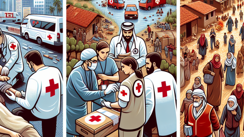 Organizacje humanitarne: Międzynarodowy Czerwony Krzyż, Polski Czerwony Krzyż, Czerwony Półksiężyc.