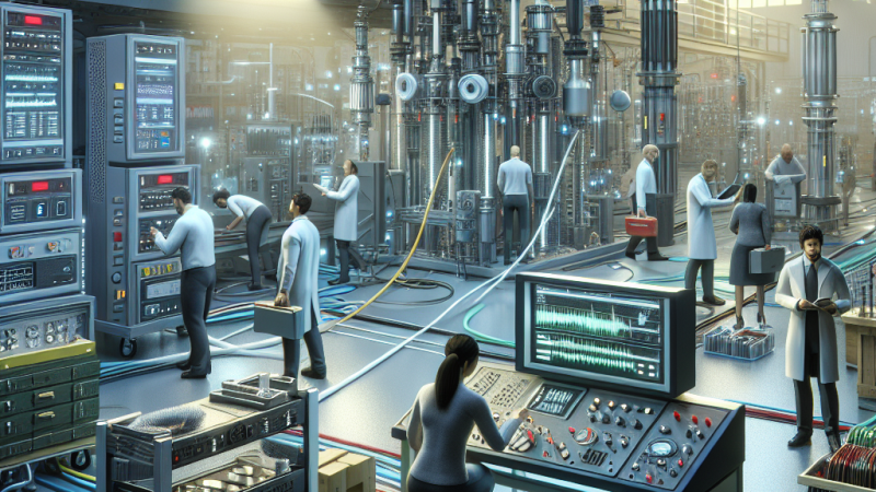 Proces testowania światłowodów w środowisku przemysłowym.