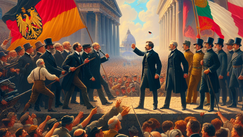 Procesy zjednoczeniowe w państwach niemieckich i włoskich: koncepcja mało niemiecka, wielko niemiecka, wojny z innymi państwami oraz wpływ na te procesy i nastroje społeczne.