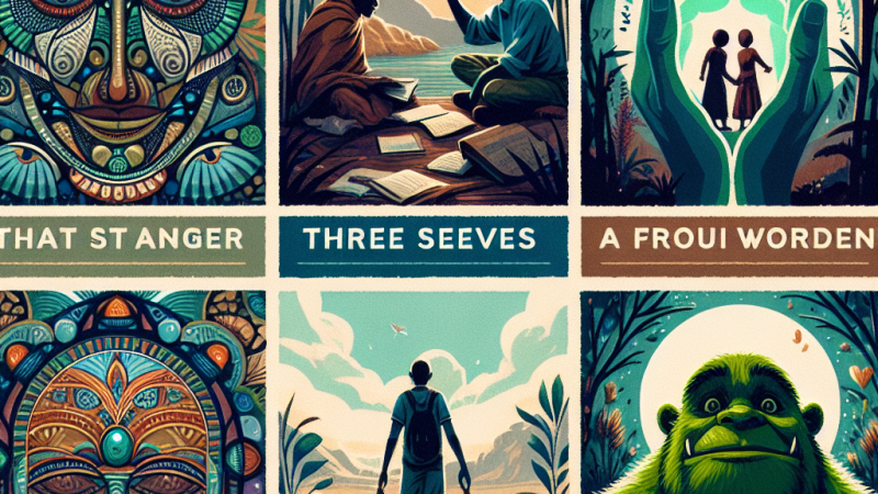 Przeżycia człowieka na podstawie książek: "Ten Obcy," "Trzy Sita," "Poczwarka," i "Shrek"