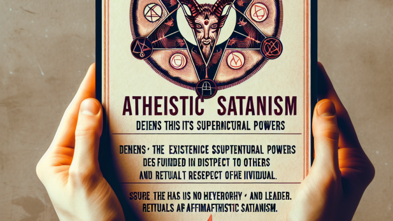 Satanizm ateistyczny: Pogląd, traktowanie innych i organizacja.