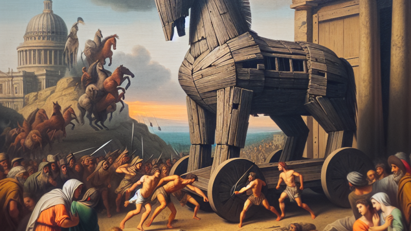 Troja jako symbol upadku świata. Omów zagadnienie na podstawie Obraz „Koń trojański” Giovanni Domenico Tiepolo