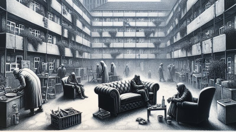 Warunki życia Winstona: życie w bloku, mieszkanie oraz realia Londynu, włącznie ze szczegółami dotyczącymi służb